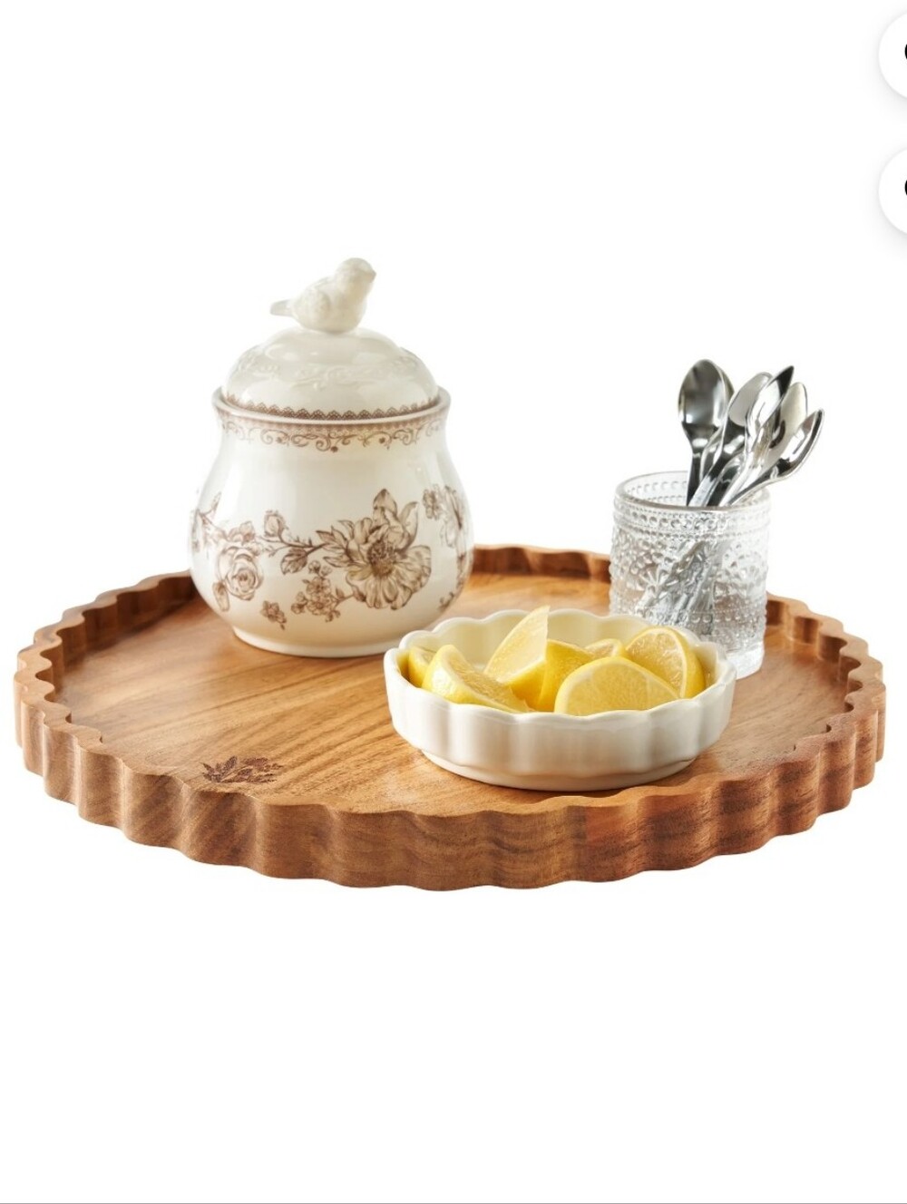 New The Pioneer Woman Scalloped Acacia Wood 12 Inch Lazy Susan Serving Tray